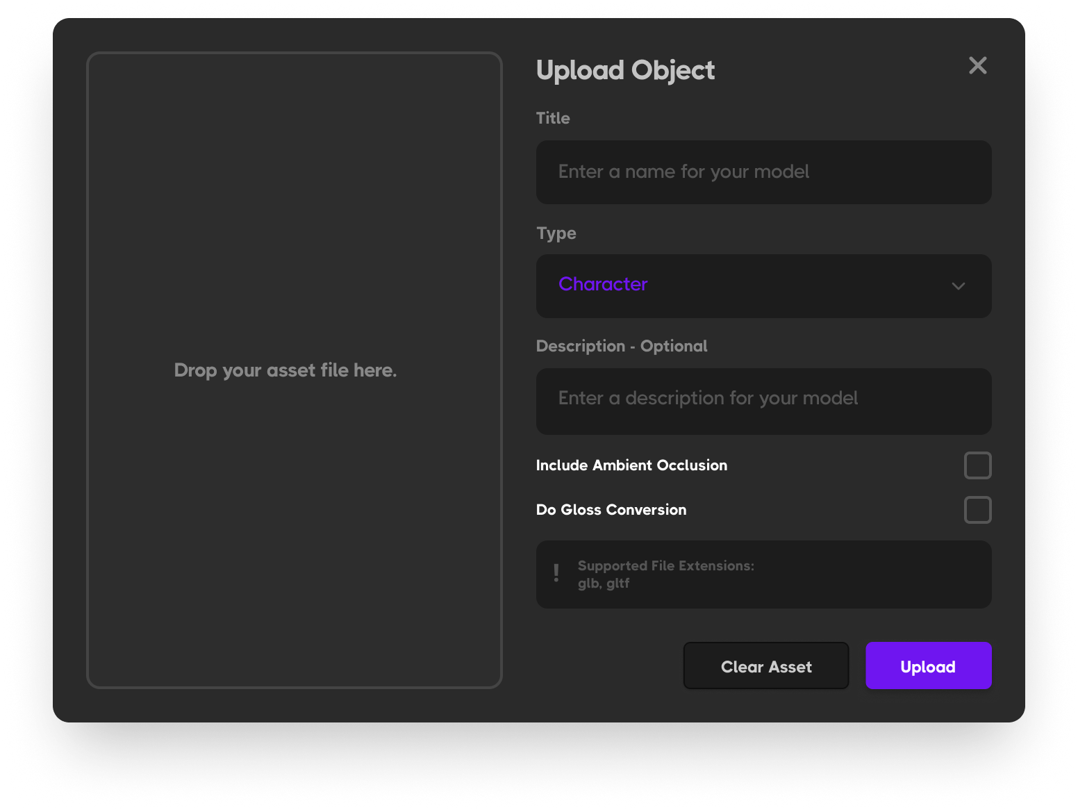 Asset upload